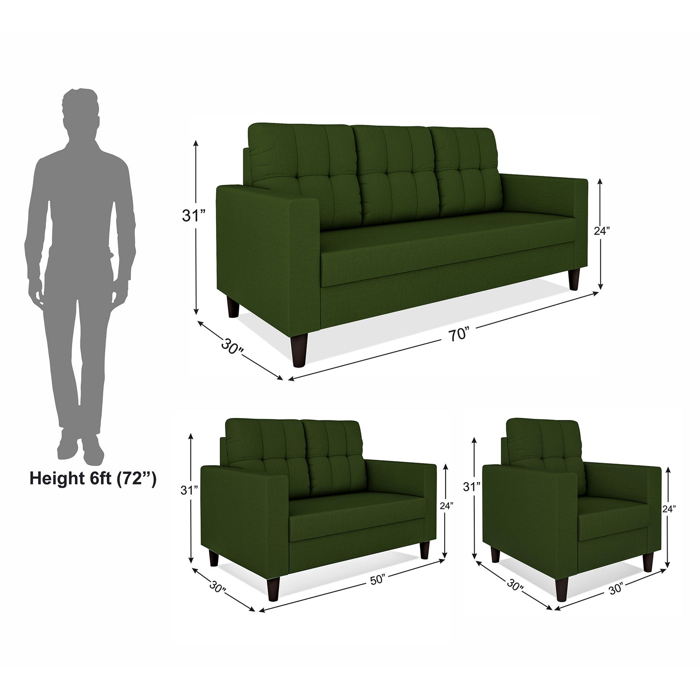 Adorn India Darcy 3+2+1 6 Seater Sofa Set  (3 Year Warranty)