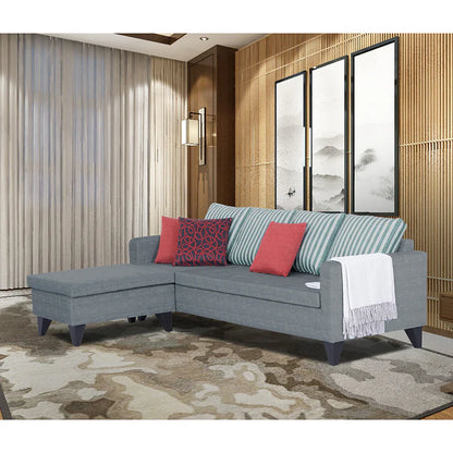 Adorn India Abington Stripes L Shape 5 Seater Sofa Set LHS (Beige) (3 Year Warranty)