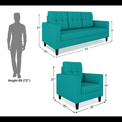 Adorn India Darcy 3+1+1 5 Seater Sofa Set (Aqua Blue) (3 Year Warranty)