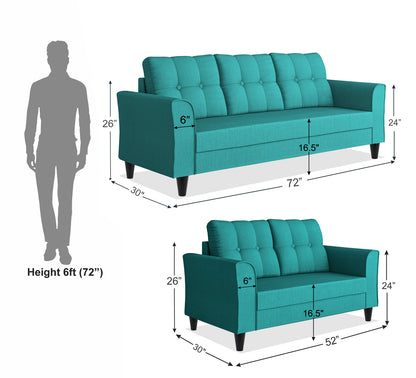 Adorn India Maddox Tufted 5 Seater 3+2 Sofa Set (Aqua Blue) (3 Year Warranty)