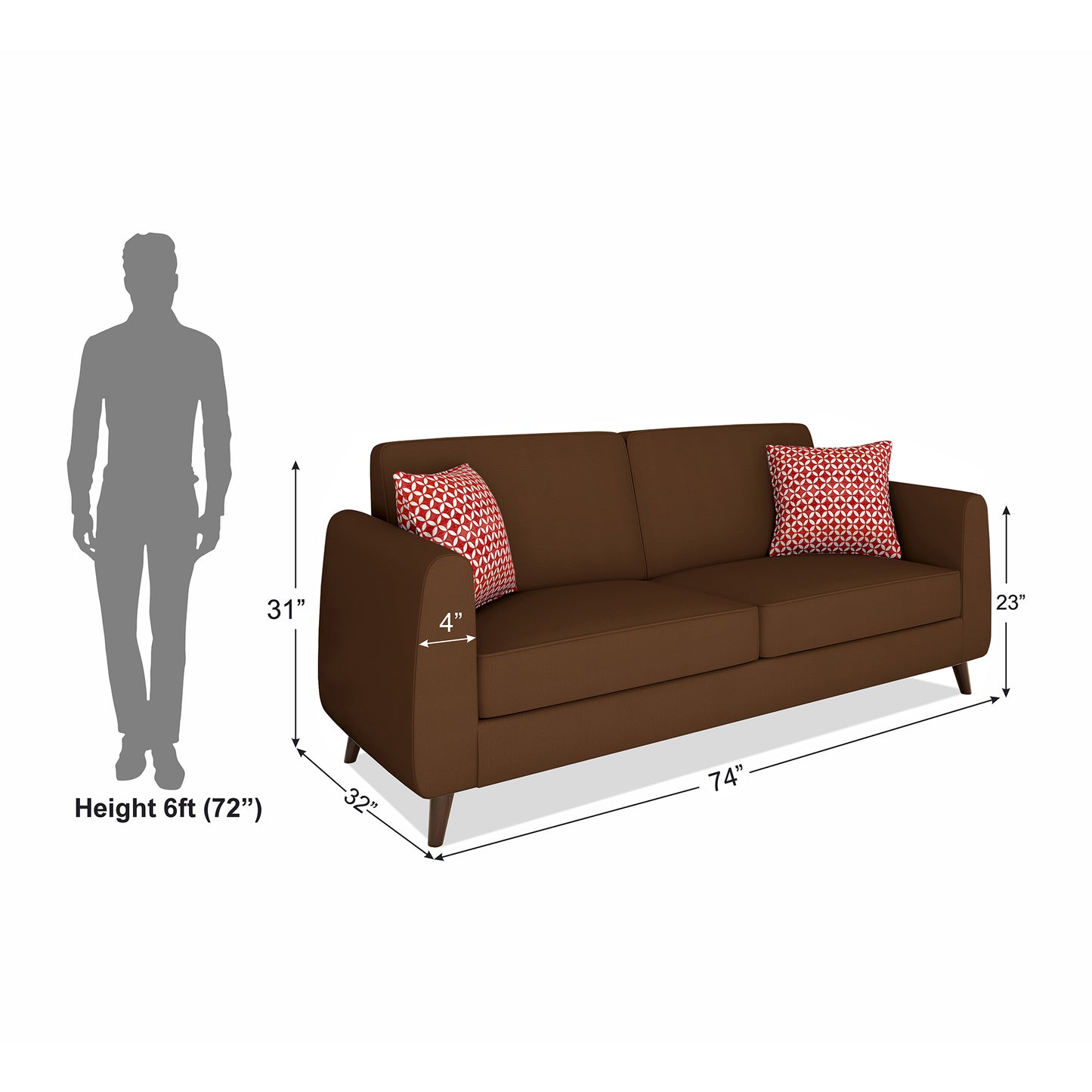 Adorn India Harlem 3 Seater Sofa (Brown)(3 Year Warranty)