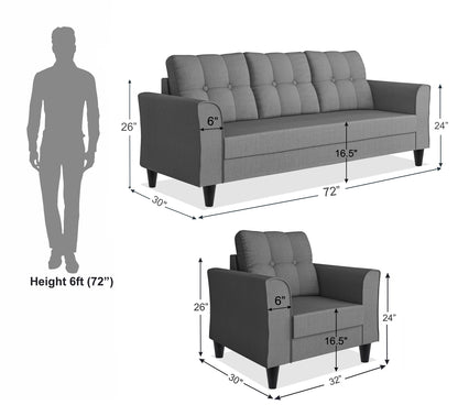 Adorn India Maddox Tufted 3-1-1 5 Seater Wood Sofa Set (Grey) (3 Year Warranty)