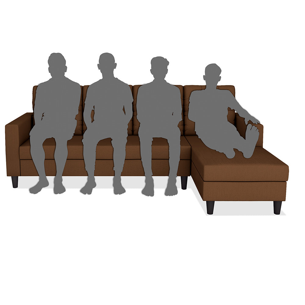 Adorn India Darcy L Shape 6 Seater Sofa Set (RHS) (Brown) (3 Year Warranty)