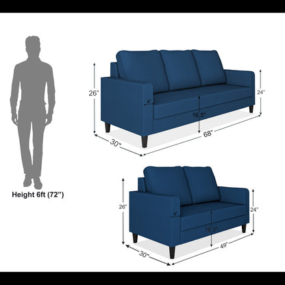 Adorn India Chandler Decent 3+2 5 Seater Sofa Set (Blue) (3 Year Warranty)
