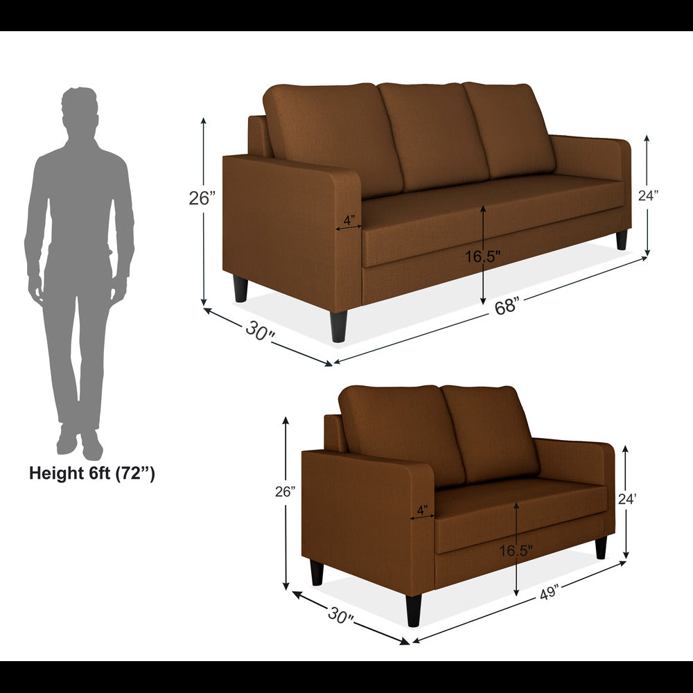 Adorn India Chandler Decent 3+2 5 Seater Sofa Set (Brown) (3 Year Warranty)