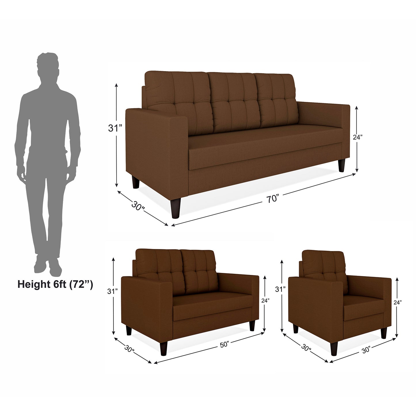 Adorn India Darcy 3+2+1 6 Seater Sofa Set  (3 Year Warranty)