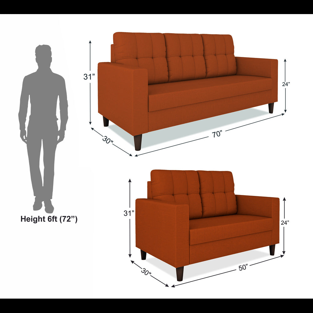 Adorn India Darcy 3+2 5 Seater Sofa Set (Rust)(3 Year Warranty)