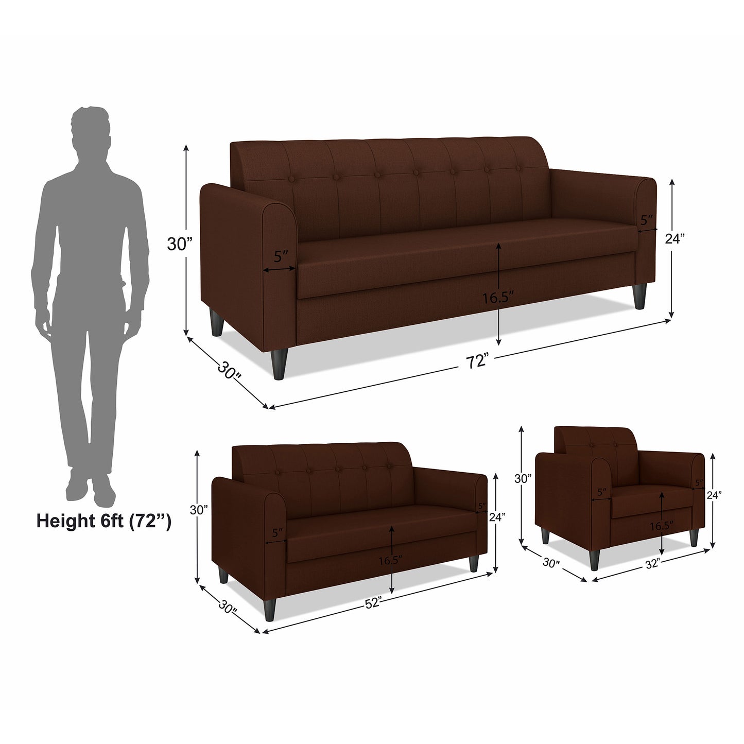 Adorn India Rio Elegant 3+2+1 6 Seater Sofa Set (3 Year Warranty)