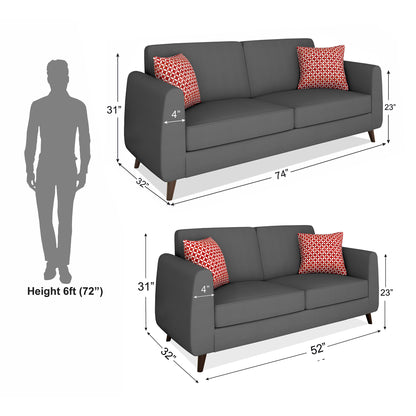 Adorn India Harlem 5 Seater 3+2 Fabric Sofa Set (Grey) (3 Year Warranty)