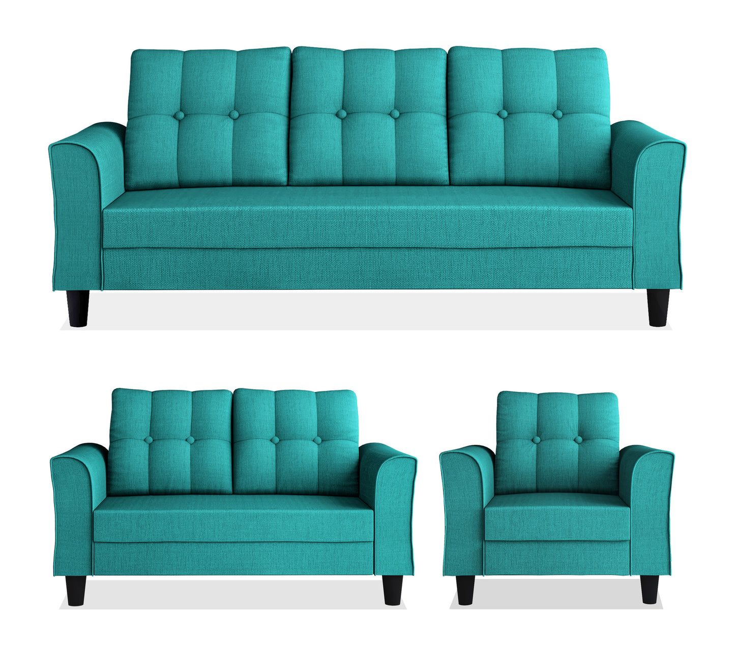 Adorn India Maddox Tufted 3+2+1 6 Seater Sofa Set (Aqua Blue) (3 Year Warranty)