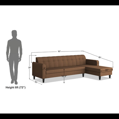 Adorn India Rio Elegant L Shape 6 Seater Sofa Set (RHS) (Brown) (3 Year Warranty)