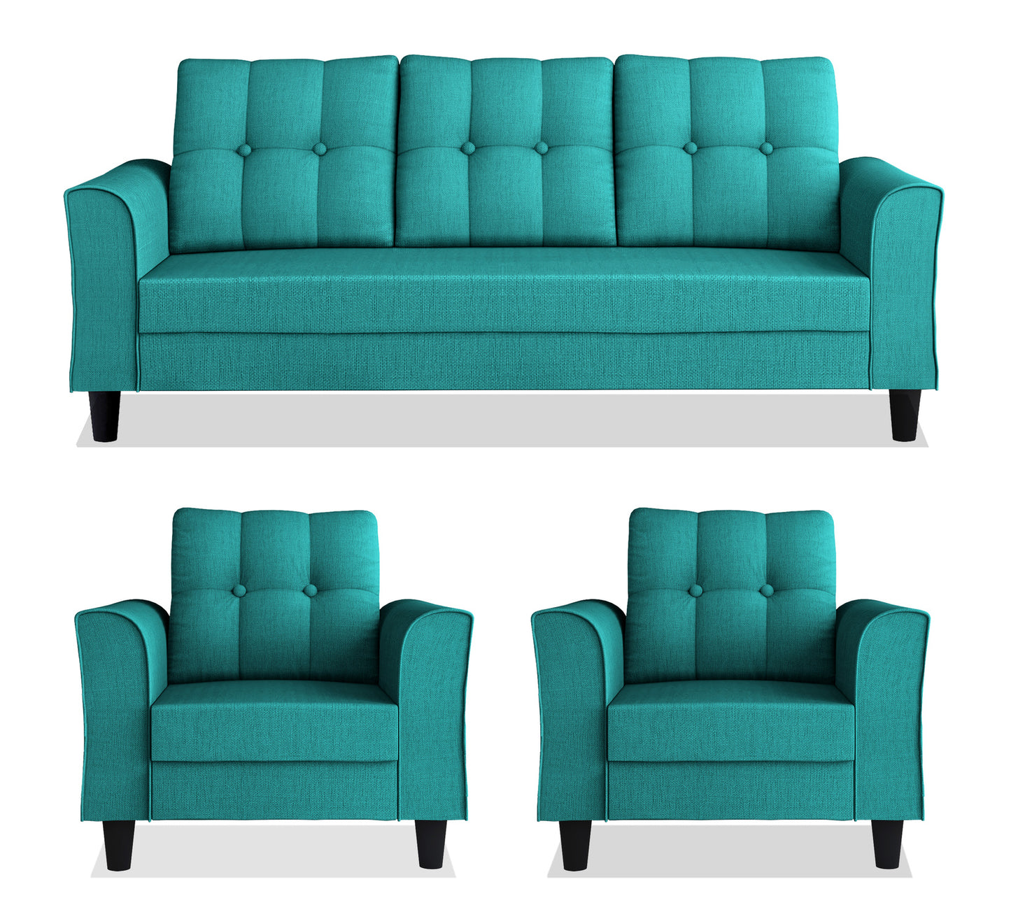 Adorn India Maddox Tufted 3-1-1 5 Seater Wood Sofa Set (Aqua Blue) (3 Year Warranty)