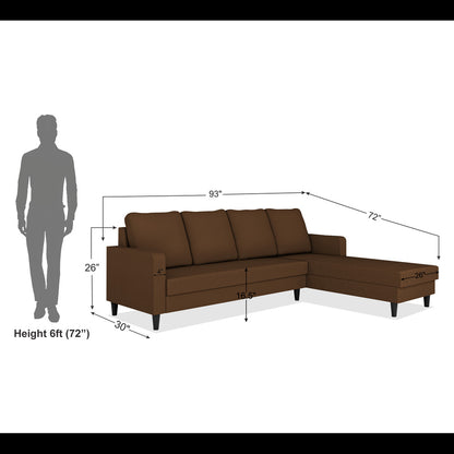 Adorn India Chandler Plain L Shape 6 Seater Sofa Set RHS (Brown) (3 Year Warranty)