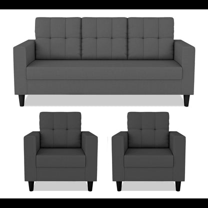 Adorn India Darcy 3+1+1 5 Seater Sofa Set (Grey) (3 Year Warranty)