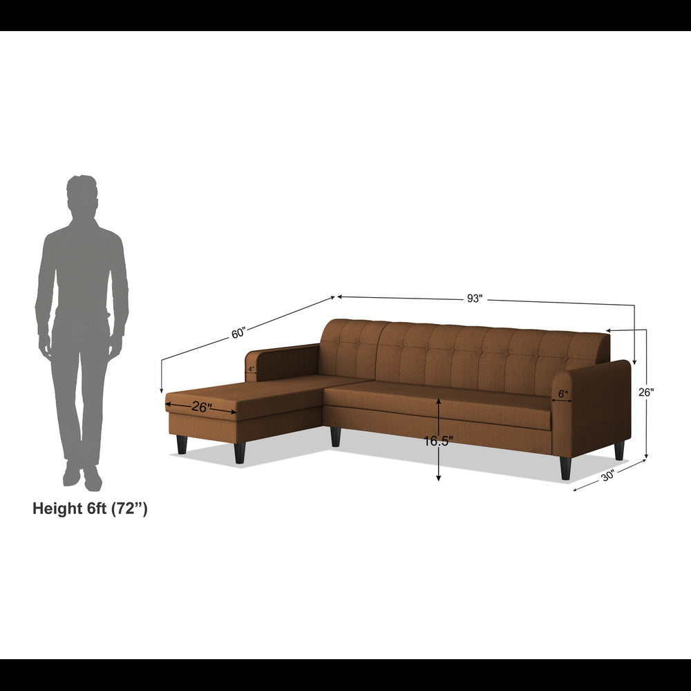 Adorn India Rio Elegant L Shape 6 Seater Sofa Set (Lhs) (Brown) (3 Year Warranty)
