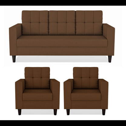 Adorn India Darcy 3+1+1 5 Seater Sofa Set (Brown) (3 Year Warranty)