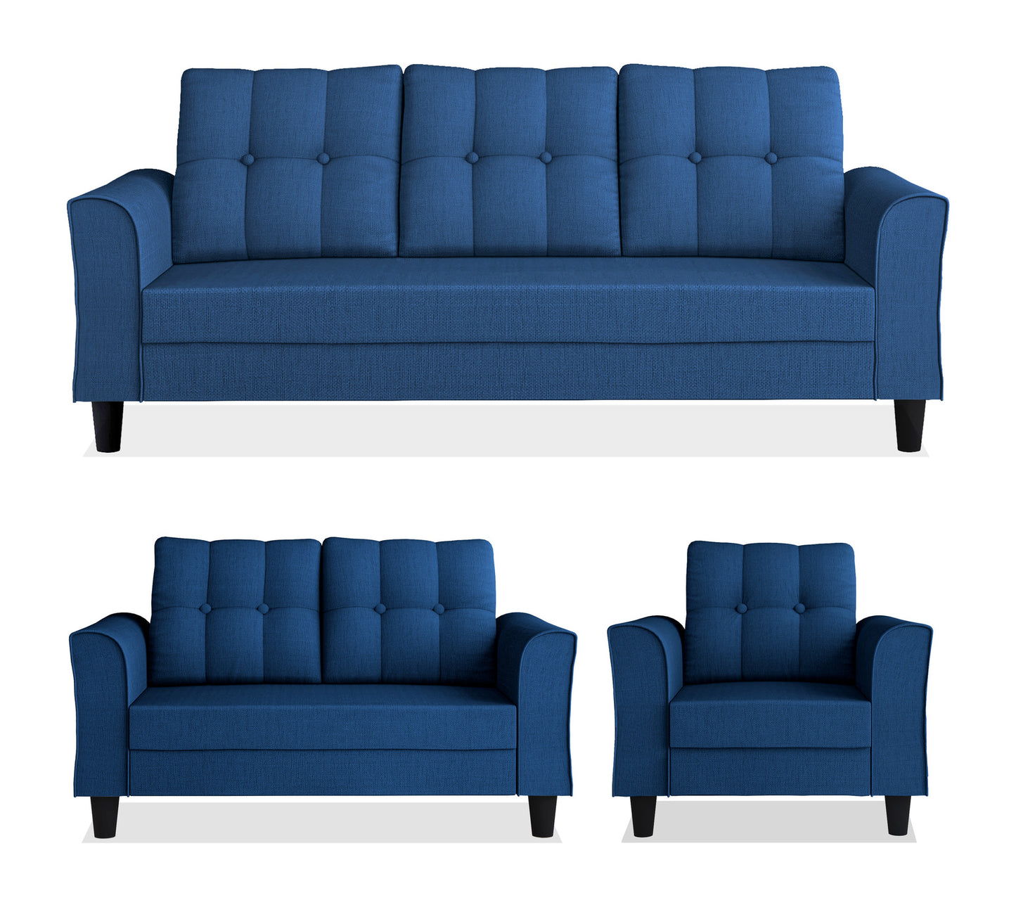 Adorn India Maddox Tufted 3+2+1 6 Seater Sofa Set (Blue) (3 Year Warranty)