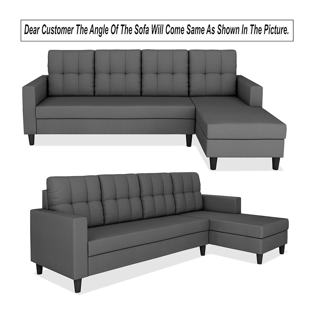 Adorn India Darcy L Shape 8 Seater Sofa Set with Center Table and 2 Ottoman Puffy (RHS) (Grey) (3 Year Warranty)