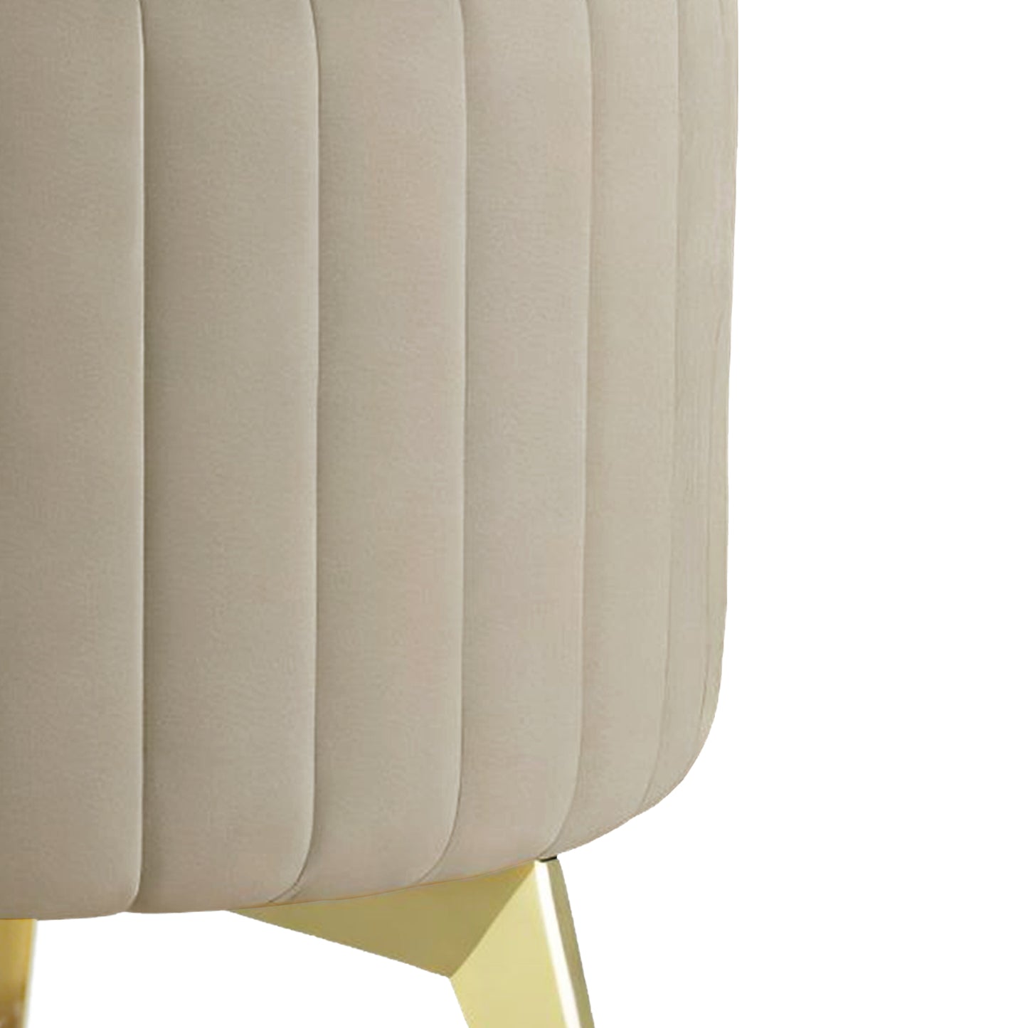 Adorn India Olivia Round 1 Seater Ottoman Pouffe Striped Pattern with Velvet Suede Fabric (Beige)