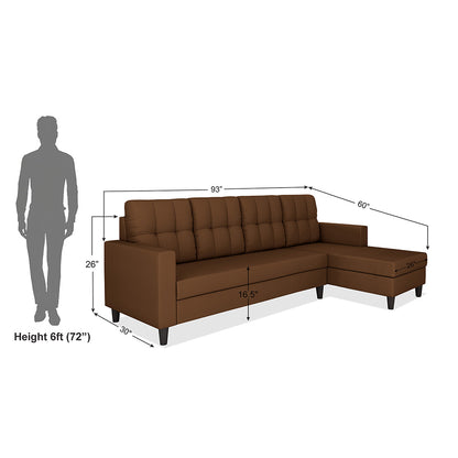 Adorn India Darcy L Shape 6 Seater Sofa Set (RHS) (Brown) (3 Year Warranty)