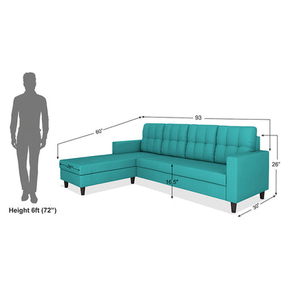 Adorn India Darcy L Shape 6 Seater Sofa Set (LHS) (Aqua Blue) (3 Year Warranty)