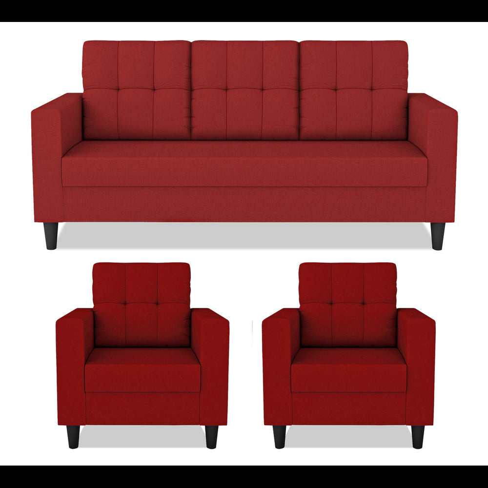 Adorn India Darcy 3+1+1 5 Seater Sofa Set (Red) (3 Year Warranty)
