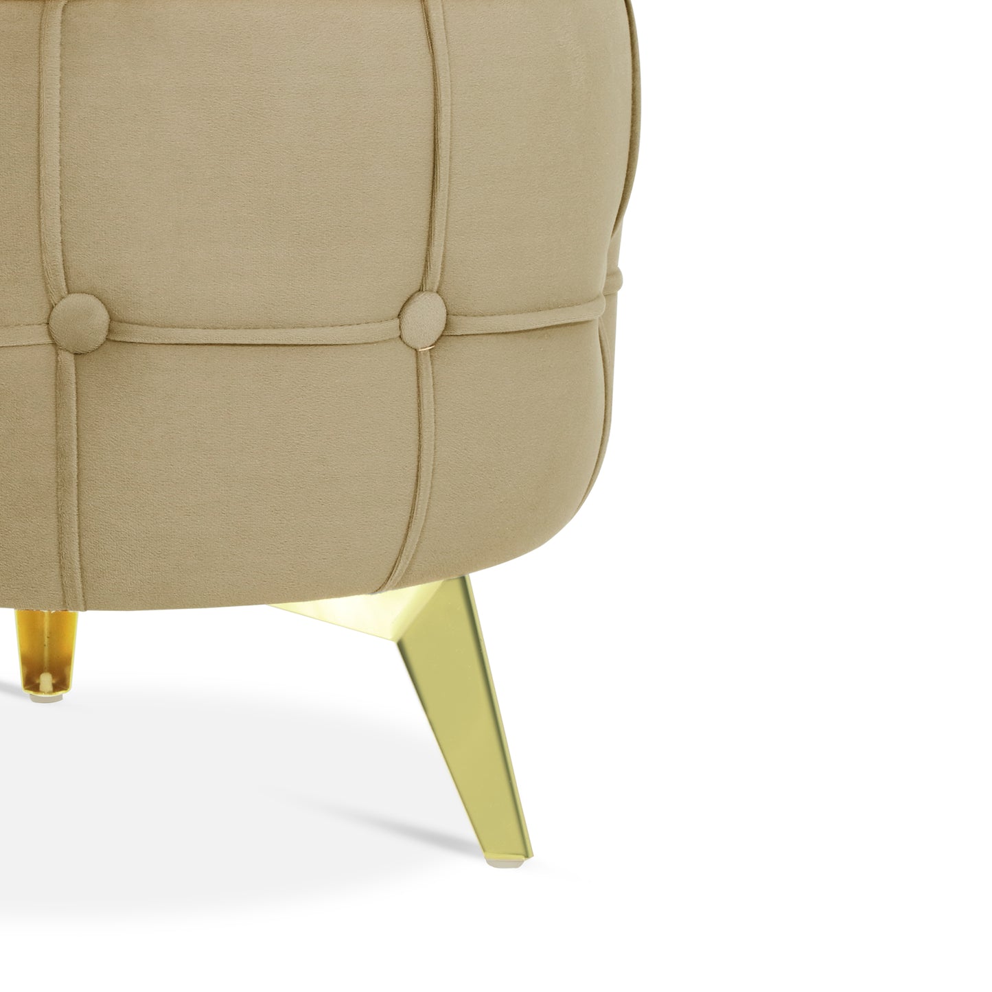Adorn India Macolm Round 1 Seater Ottoman Pouffe Tufted Pattern with Velvet Suede Fabric (Beige)