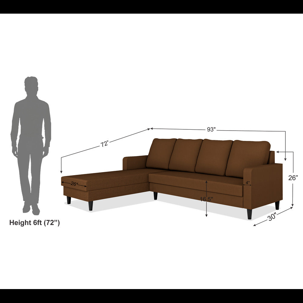 Adorn India Chandler Plain L Shape 6 Seater Sofa Set Lhs (Brown) (3 Year Warranty)