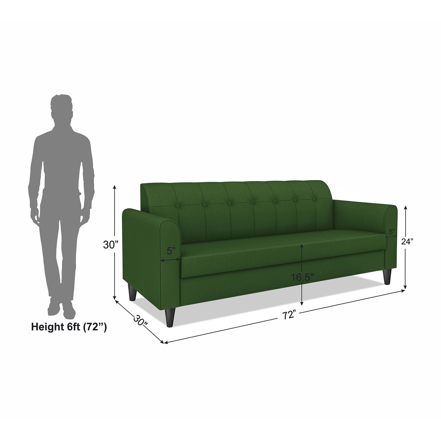 Adorn India Rio Elegant 3 Seater Sofa (Green) (3 Year Warranty)