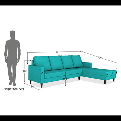 Adorn India Chandler Plain L Shape 6 Seater Sofa Set RHS (Aqua Blue) (3 Year Warranty)