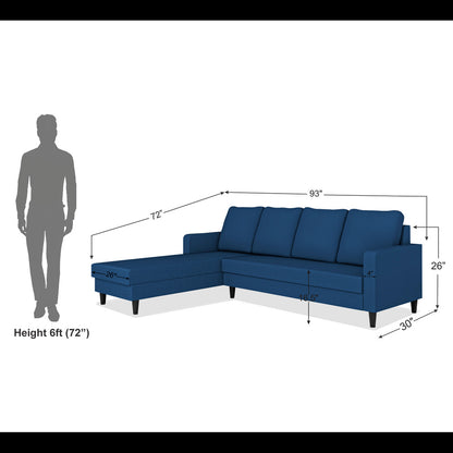 Adorn India Chandler Plain L Shape 6 Seater Sofa Set Lhs (Blue) (3 Year Warranty)