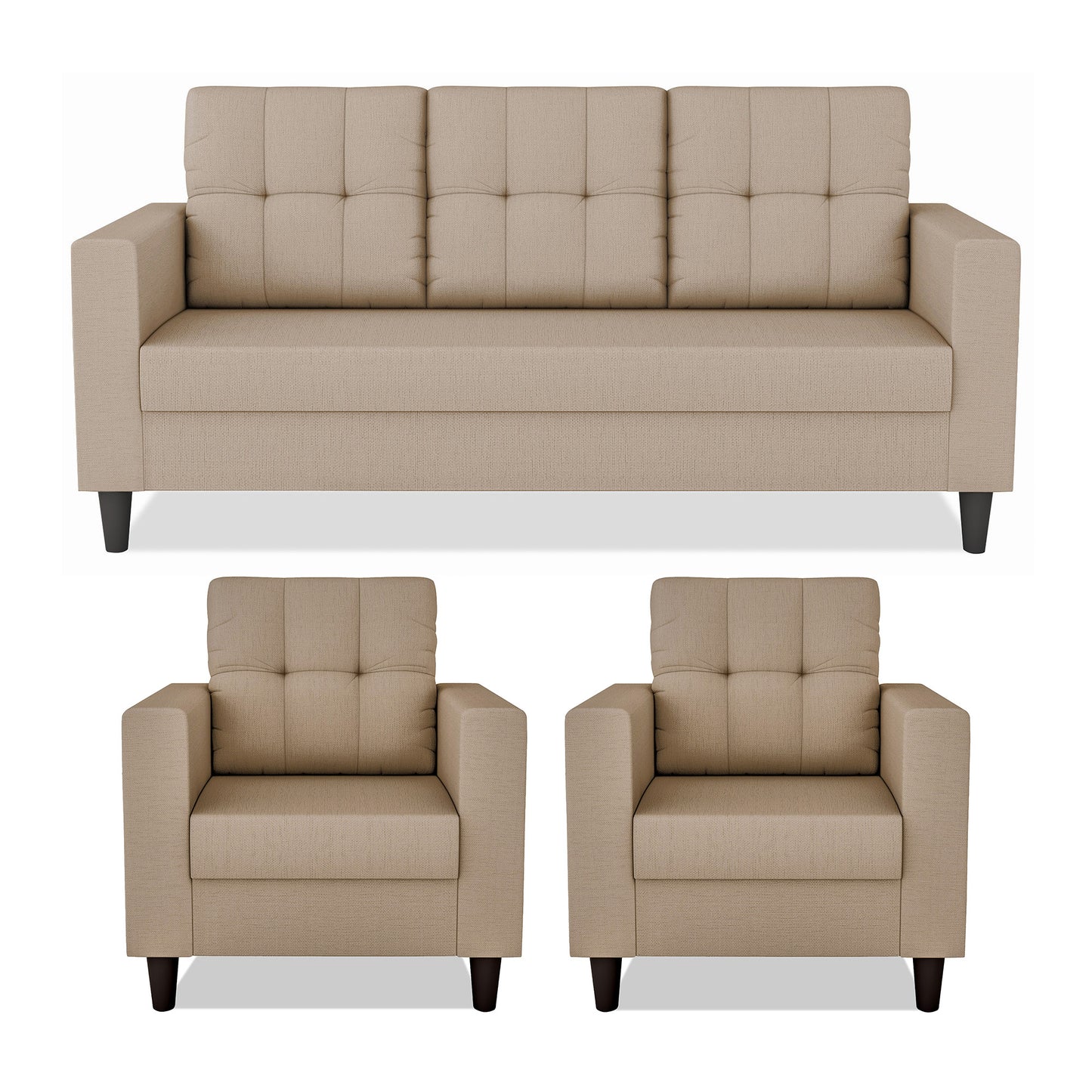 Adorn India Darcy 3+1+1 5 Seater Sofa Set (Beige) (3 Year Warranty)