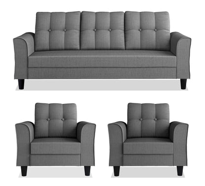 Adorn India Maddox Tufted 3-1-1 5 Seater Wood Sofa Set (Grey) (3 Year Warranty)