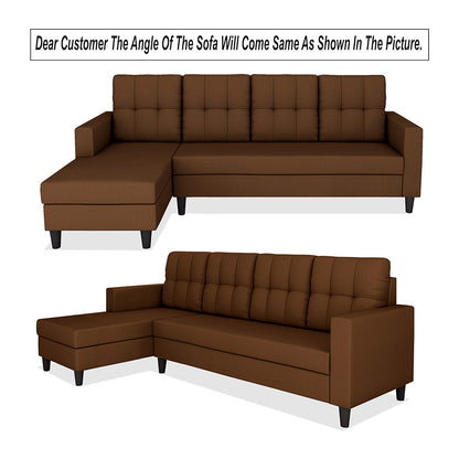 Adorn India Darcy L Shape 8 Seater Sofa Set with Center Table and 2 Ottoman Puffy (LHS) (Brown) (3 Year Warranty)