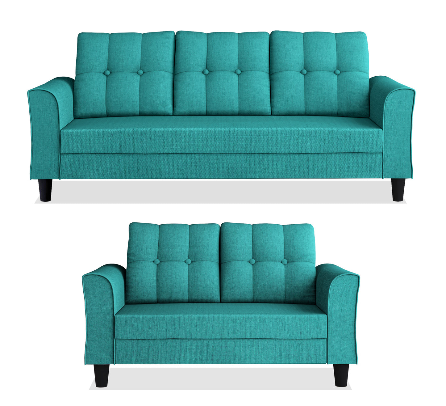 Adorn India Maddox Tufted 5 Seater 3+2 Sofa Set (Aqua Blue) (3 Year Warranty)
