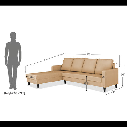 Adorn India Chandler Plain L Shape 6 Seater Sofa Set Lhs (Beige) (3 Year Warranty)