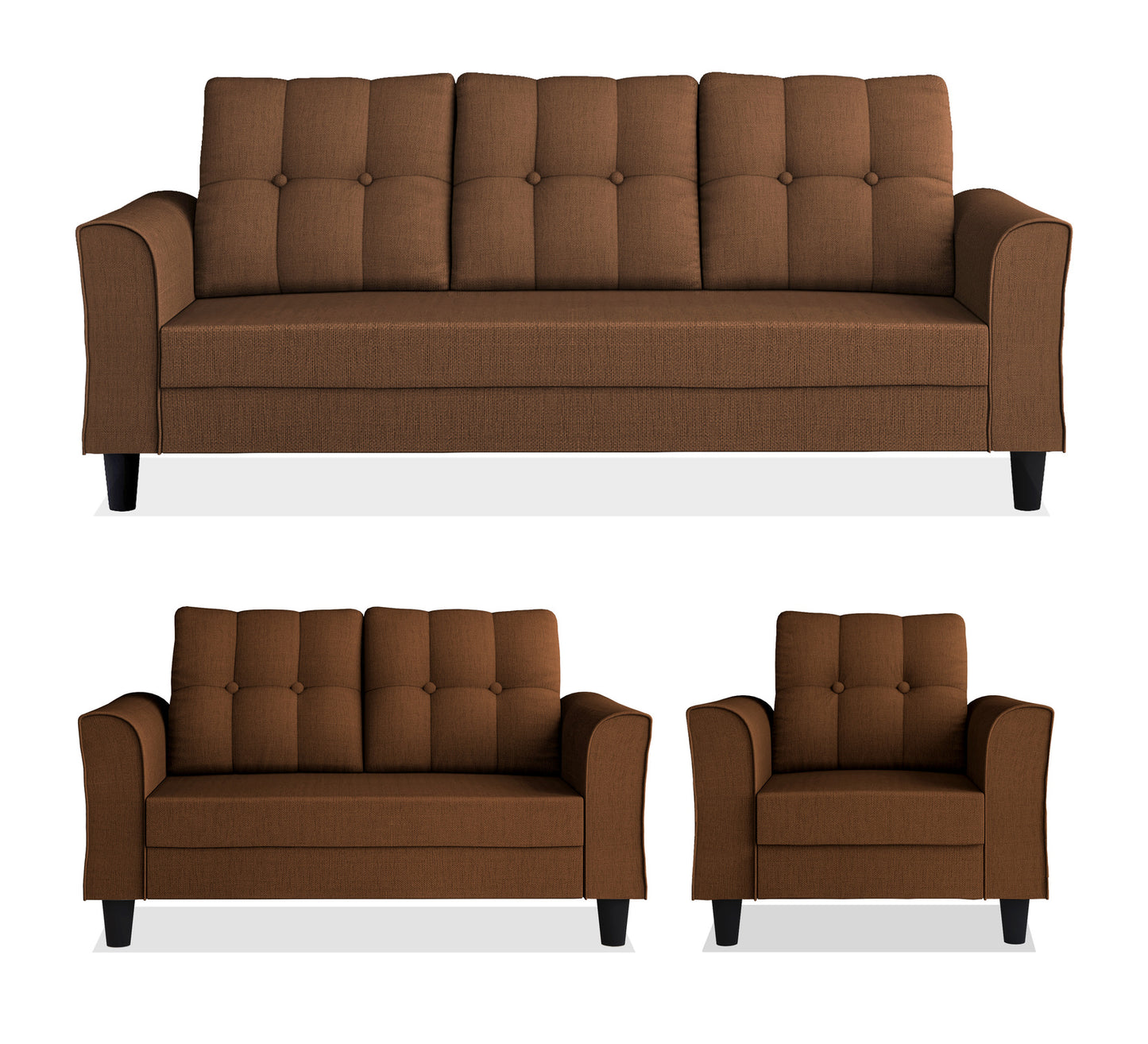 Adorn India Maddox Tufted 3+2+1 6 Seater Sofa Set (Brown) (3 Year Warranty)