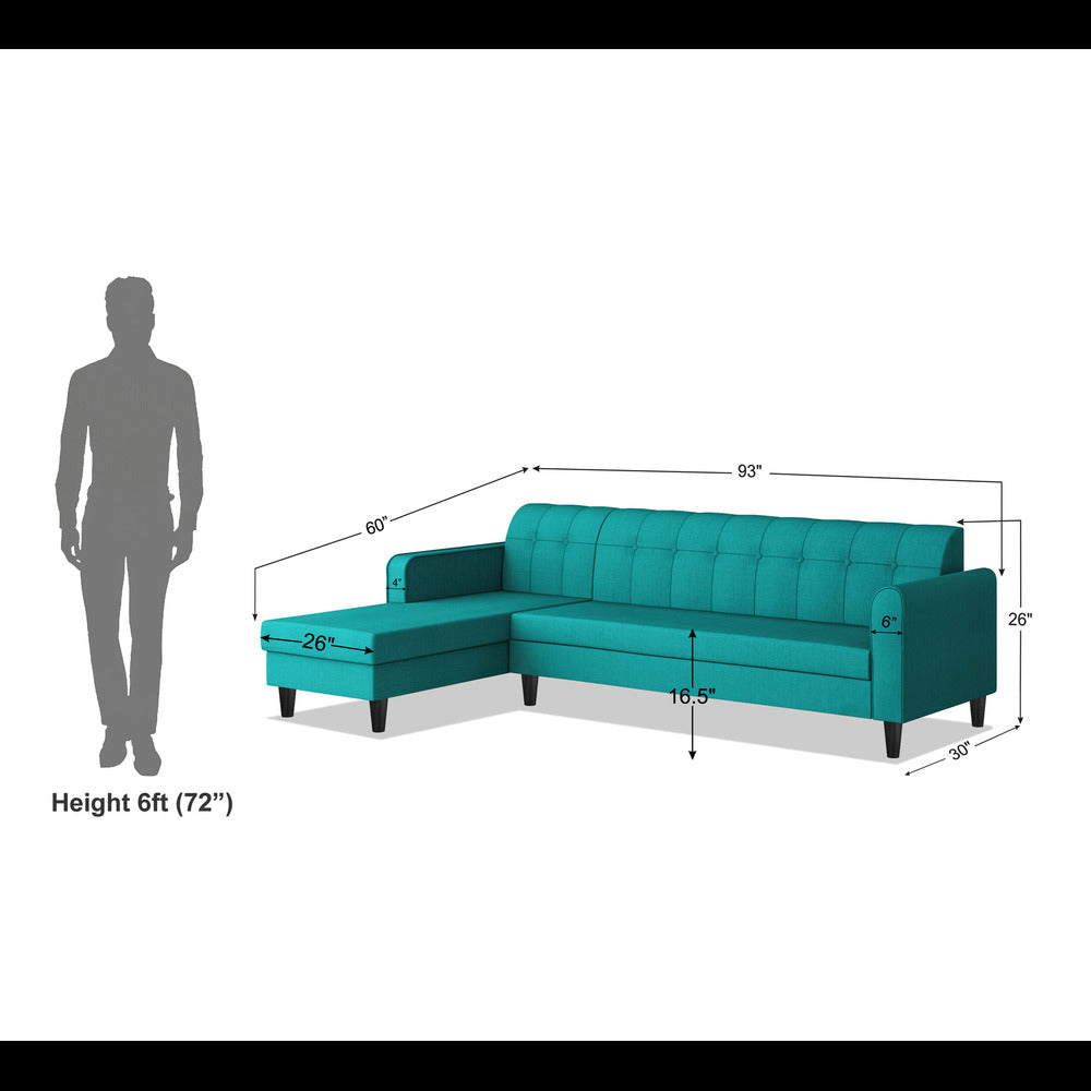 Adorn India Rio Elegant L Shape 6 Seater Sofa Set (Lhs) (Aqua Blue) (3 Year Warranty)