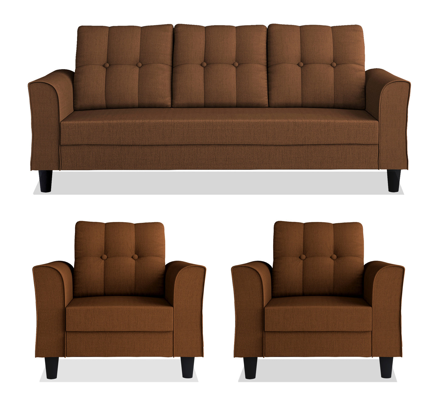Adorn India Maddox Tufted 3-1-1 5 Seater Sofa Set (Brown) (3 Year Warranty)