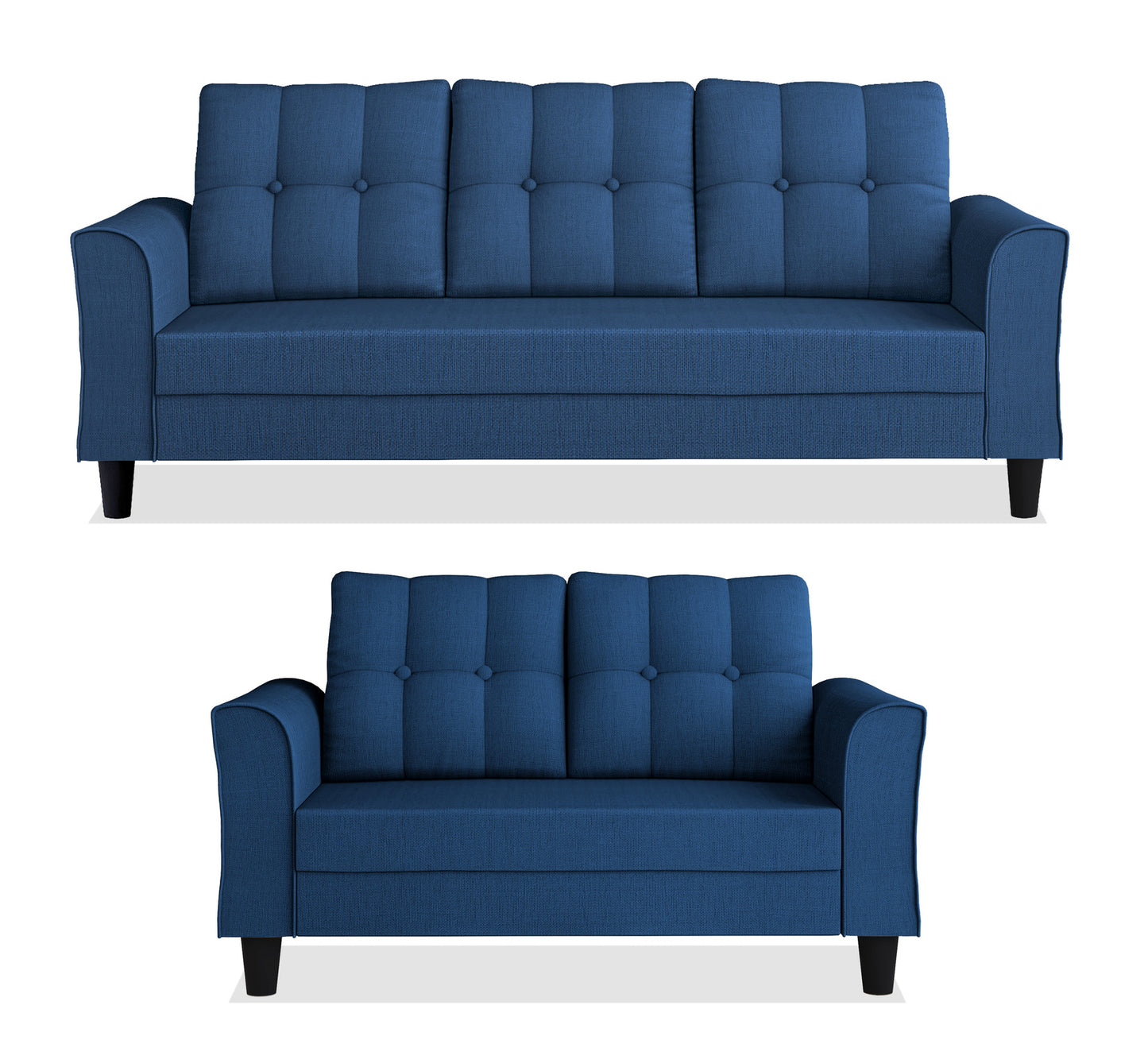 Adorn India Maddox Tufted 5 Seater 3+2 Sofa Set (Blue) (3 Year Warranty)