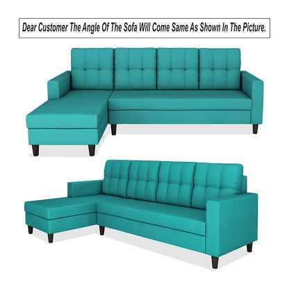 Adorn India Darcy L Shape 8 Seater Sofa Set with Center Table and 2 Ottoman Puffy (LHS) (Aqua Blue) (3 Year Warranty)