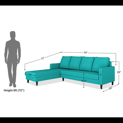 Adorn India Chandler Plain L Shape 6 Seater Sofa Set Lhs (Aqua Blue) (3 Year Warranty)