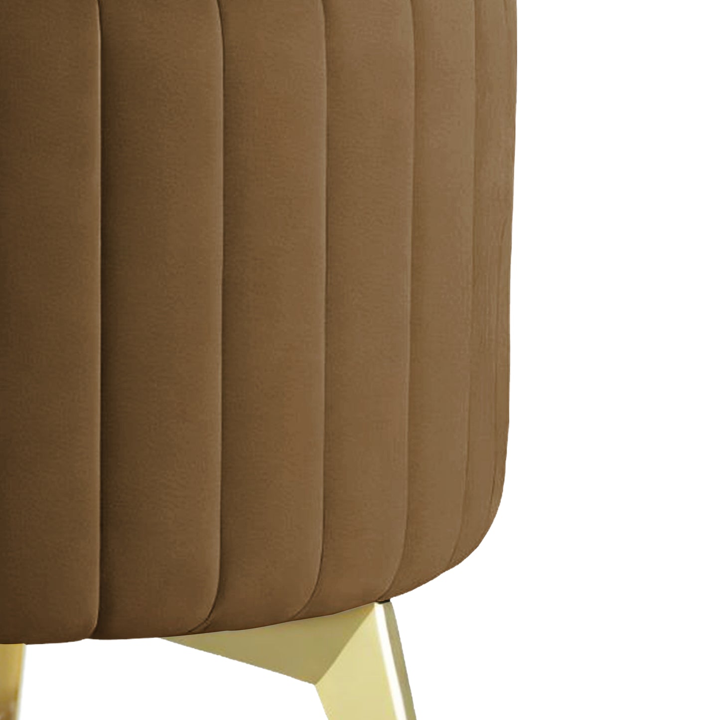 Adorn India Olivia Round 1 Seater Ottoman Pouffe Striped Pattern with Velvet Suede Fabric (Brown)