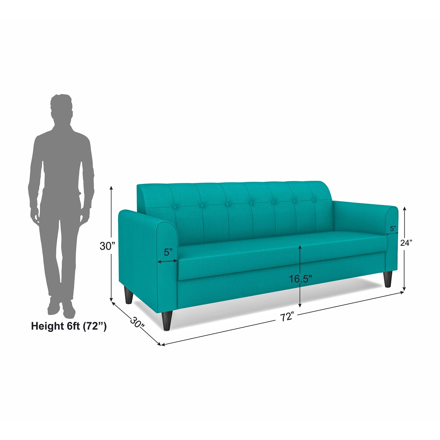 Adorn India Rio Elegant 3 Seater Sofa (Aqua Blue) (3 Year Warranty)
