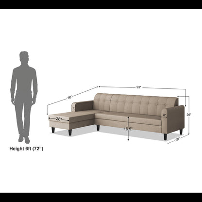 Adorn India Rio Elegant L Shape 6 Seater Sofa Set (Lhs) (Beige) (3 Year Warranty)