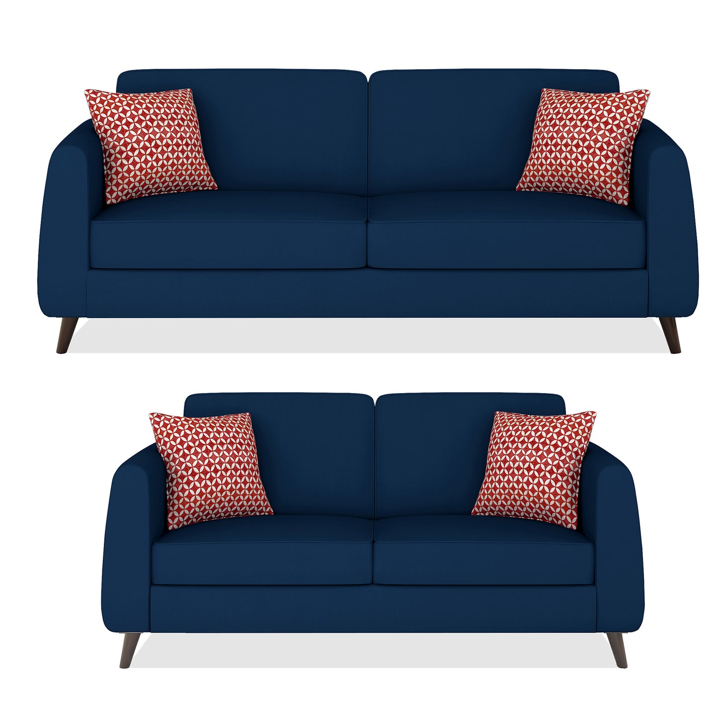Adorn India Harlem 5 Seater 3+2 Fabric Sofa Set (Blue) (3 Year Warranty)