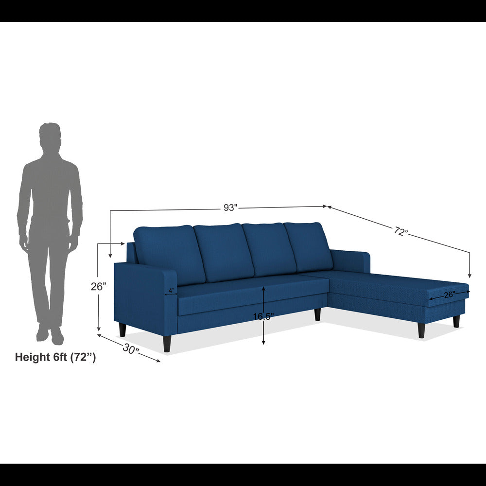 Adorn India Chandler Plain L Shape 6 Seater Sofa Set RHS (Blue) (3 Year Warranty)