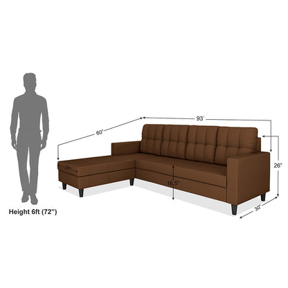 Adorn India Darcy L Shape 6 Seater Sofa Set (LHS) (Brown) (3 Year Warranty)