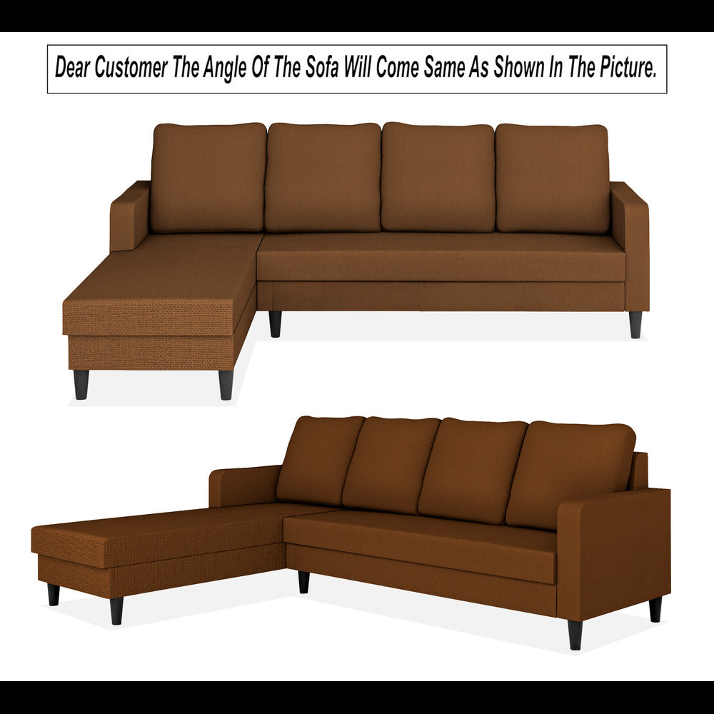 Adorn India Chandler Plain L Shape 6 Seater Sofa Set Lhs (Brown) (3 Year Warranty)