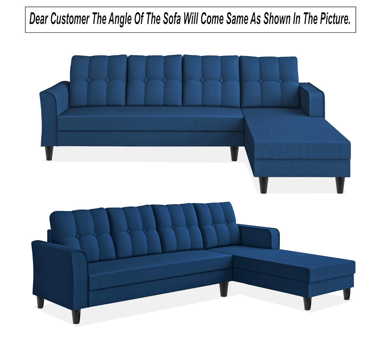 Adorn India Maddox Tufted L Shape 6 Seater Sofa Set RHS (Blue) (3 Year Warranty)